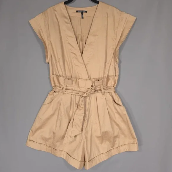 MARISSA WEBB Dixon Paper Bag‎ Sateen Romper Latte Size 10 Cotton
